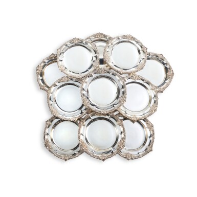 View full screen - View 1 of Lot 204. Royal: A Set of Twelve William IV Silver Dinner Plates, William Bateman, Retailed by Rundell, Bridge & Rundell, London, 1837.