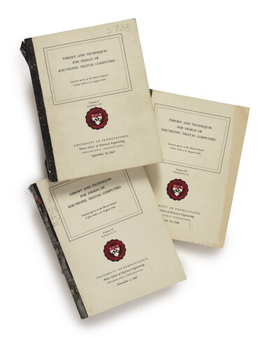 View full screen - View 1 of Lot 40. MOORE SCHOOL LECTURES | THEORY AND TECHNIQUES FOR DESIGN OF ELECTRONIC DIGITAL COMPUTERS, LECTURES GIVEN AT THE MOORE SCHOOL 8 JULY 1946-31 AUGUST 1946. PHILADELPHIA: UNIVERSITY OF PENNSYLVANIA, MOORE SCHOOL OF ENGINEERING, SEPTEMBER 10 AND NOVEMBER 1, 1947; JUNE 30, 1948.