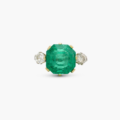 View full screen - View 1 of Lot 164. Emerald and Diamond Ring.
