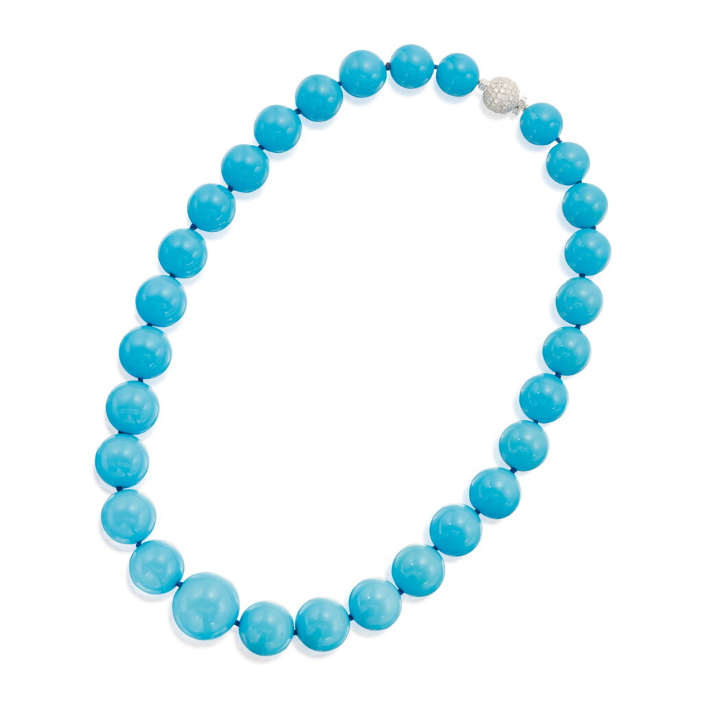View full screen - View 1 of Lot 214. TURQUOISE AND DIAMOND NECKLACE.