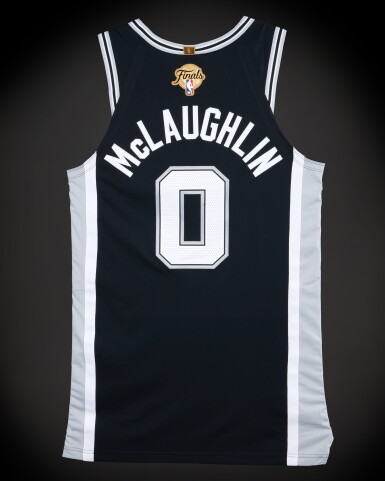 View full screen - View 1 of Lot 28. Jordan McLaughlin San Antonio Spurs 2026 NBA Finals Game Issued Icon Edition Jersey | Game 1.
