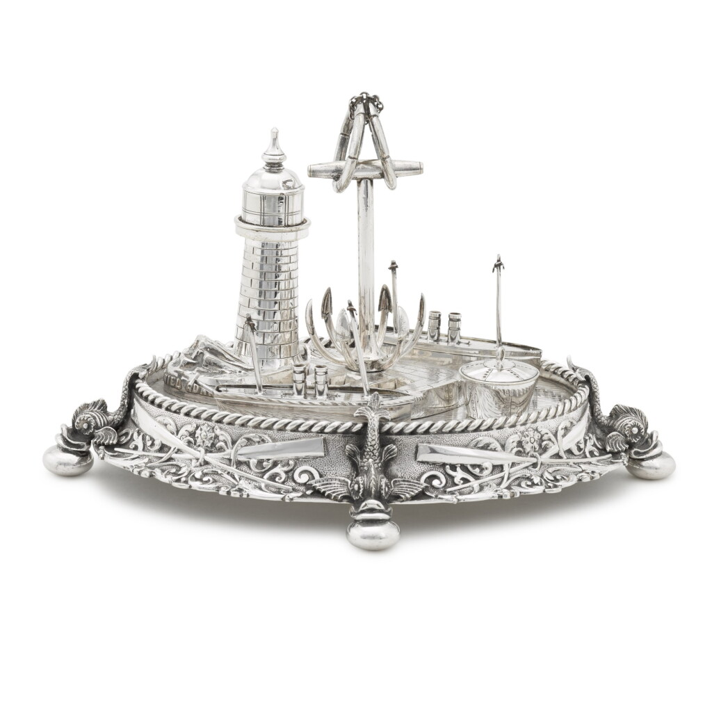 View full screen - View 1 of Lot 26. A Victorian electroplate commemorative cruet stand, late 19th century.