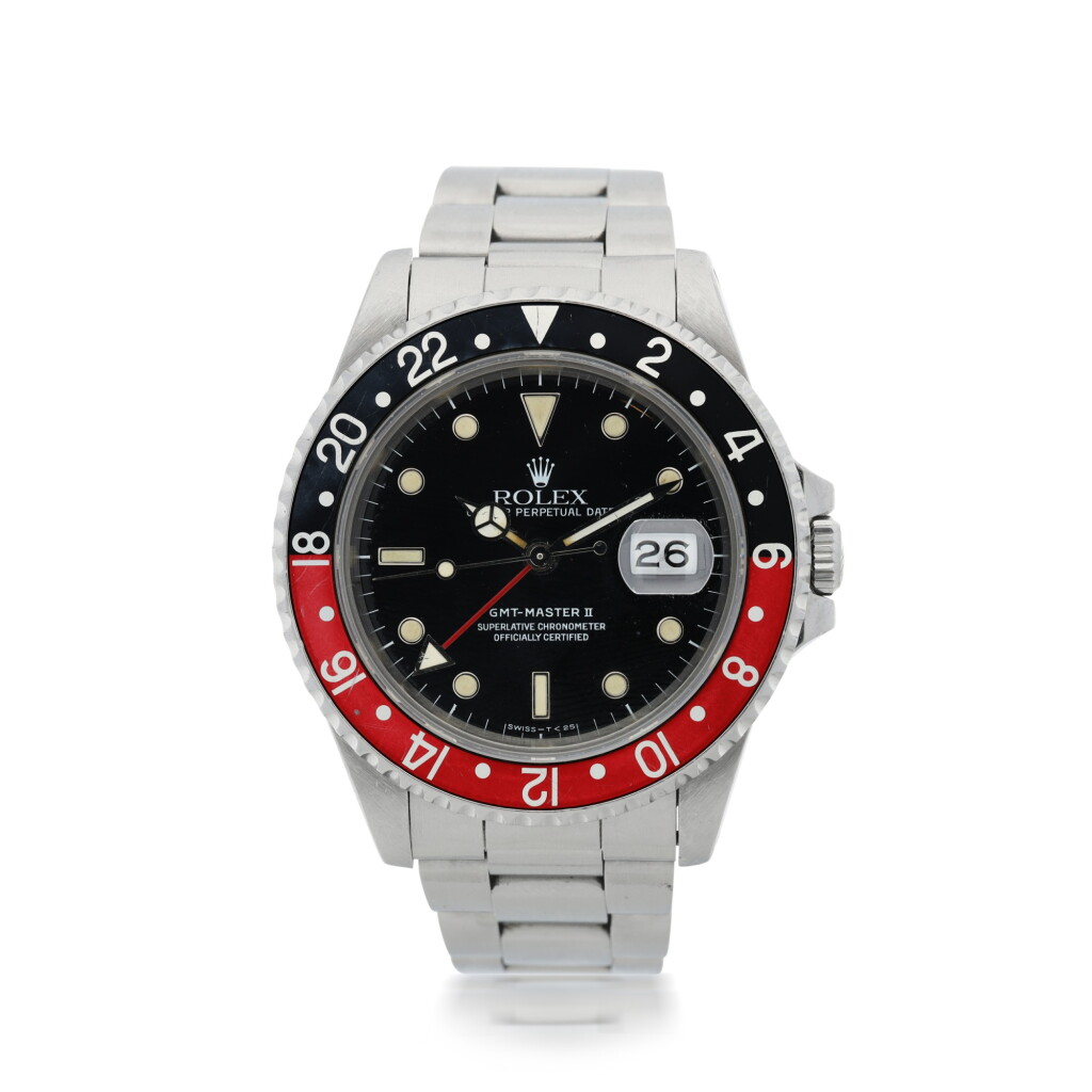 View full screen - View 1 of Lot 553. ROLEX | REFERENCE 16710 GMT-MASTER II 'COKE' A STAINLESS STEEL AUTOMATIC DUAL TIME WRISTWATCH WITH DATE AND BRACELET, CIRCA 1989.