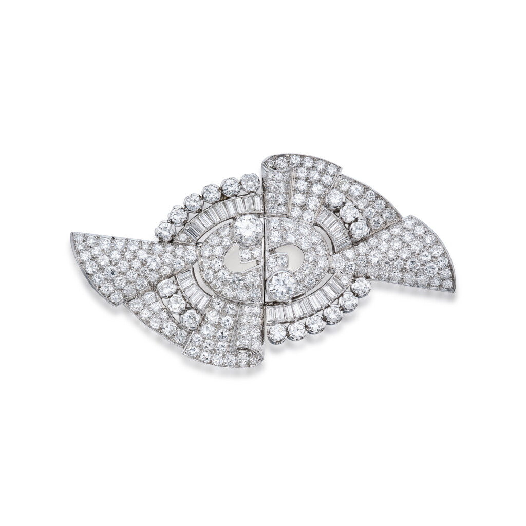 View full screen - View 1 of Lot 430. Diamond Double Clip-Brooch.