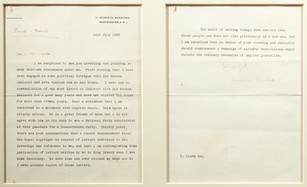 View full screen - View 1 of Lot 13. Winston Churchill | letter signed, to Tom Clarke, angrily outlining his editorial shortcomings, 21 July 1933.
