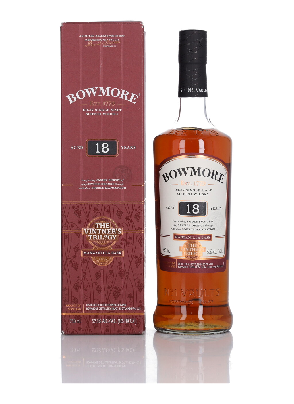 View full screen - View 1 of Lot 60. Bowmore 18 Year Old The Vintner's Trilogy Manzanilla Cask 52.5 abv NV (1 Bottle 75cl).