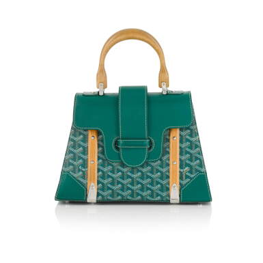 View full screen - View 1 of Lot 93. GOYARD | GREEN SAIGON PM IN COATED CANVAS AND LEATHER WITH WOODEN TOP HANDLE, 2013.