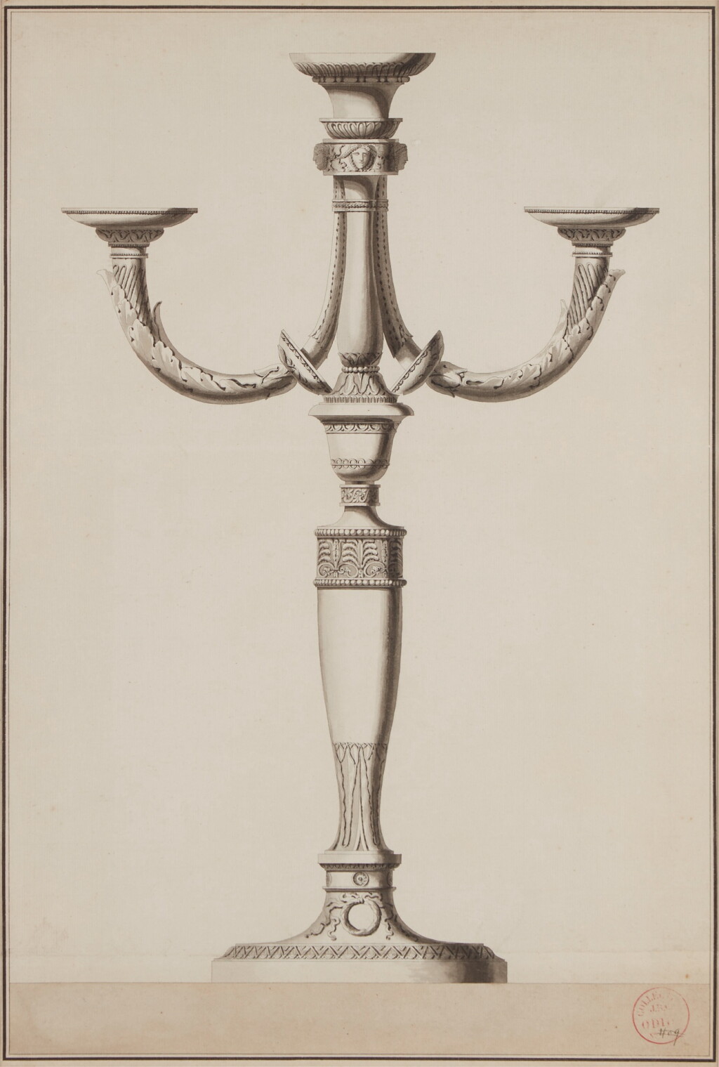 View full screen - View 1 of Lot 378. Design for a three branched candelabrum.