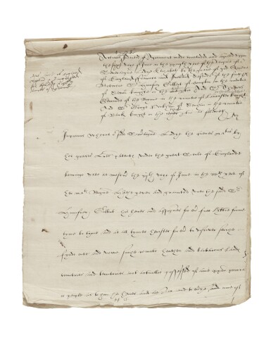 View full screen - View 1 of Lot 1001. (America) — Sir Humphrey Gilbert | The contract for the voyage that made settlement in North America possible.