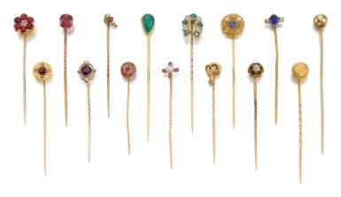 View full screen - View 1 of Lot 1107. FIFTEEN GEM SET STICK PINS.