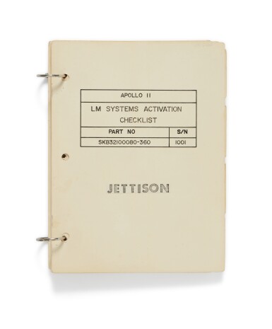 View full screen - View 1 of Lot 16. LUNAR SURFACE FLOWN Apollo 11 LM Systems Activation Checklist (JETTISON).