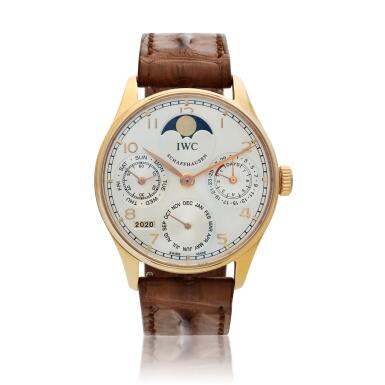 View full screen - View 1 of Lot 74. Reference IW5022-13 Portugieser, A yellow gold perpetual calendar wristwatch with moon phases, Circa 2006.