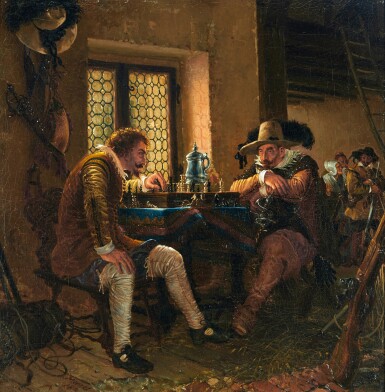 View full screen - View 1 of Lot 84. Adolph Menzel | The Game of Chess, oil on canvas, 1836.