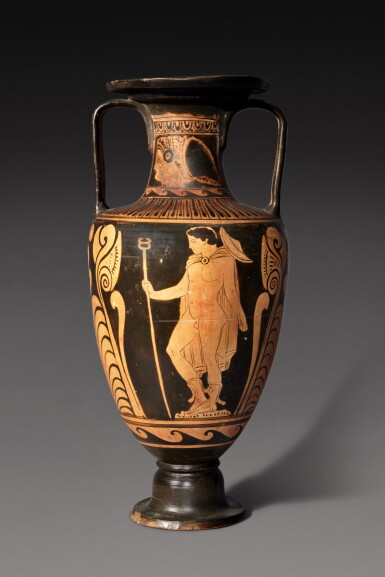 View full screen - View 1 of Lot 39. A Campanian Red-figured Amphora, attributed to the Laon Painter, circa 340-330 B.C..
