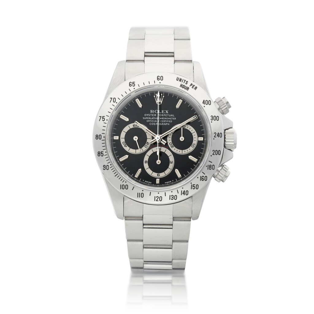 View full screen - View 1 of Lot 8012. Cosmograph Daytona, Reference 16520 | A stainless steel chronograph wristwatch with bracelet, Circa 1996 | 勞力士 | Cosmograph Daytona 型號16520 | 精鋼計時鏈帶腕錶,約1996年製.