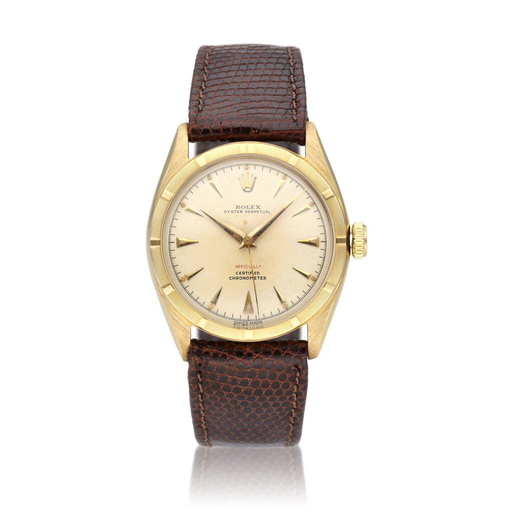 View full screen - View 1 of Lot 378. Reference 6085 Oyster Perpetual | A yellow gold automatic wristwatch, Circa 1953.