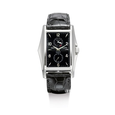 View full screen - View 1 of Lot 2042. PATEK PHILIPPE | REFERENCE 5100, A LIMITED EDITION PLATINUM WRISTWATCH WITH 10-DAY POWER RESERVE INDICATION, MADE TO COMMEMORATE THE NEW MILLENNIUM, MADE IN 2001 | 百達翡麗 | "型號5100 限量版鉑金腕錶,備十天動力儲存顯示,為慶祝千禧年而製,機芯編號3203662,錶殼編號4091236,2001年製".