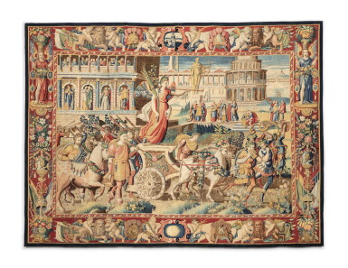 View full screen - View 1 of Lot 107. A FLEMISH TAPESTRY FROM THE SERIES 'THE STORY OF JULIUS CAESAR", BRUGES, LATE 16TH CENTURY | TAPISSERIE FLAMANDE DE LA TENTURE "L'HISTOIRE DE CÉSAR", BRUGES, FIN DU XVIE SIÈCLE.
