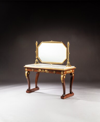 View full screen - View 1 of Lot 24. A Consulat gilt-bronze mounted mahogany and burr yew dressing table, attributed to Jacob Frères, circa 1802, from the Empress Joséphine's bedroom at château de Saint-Cloud.