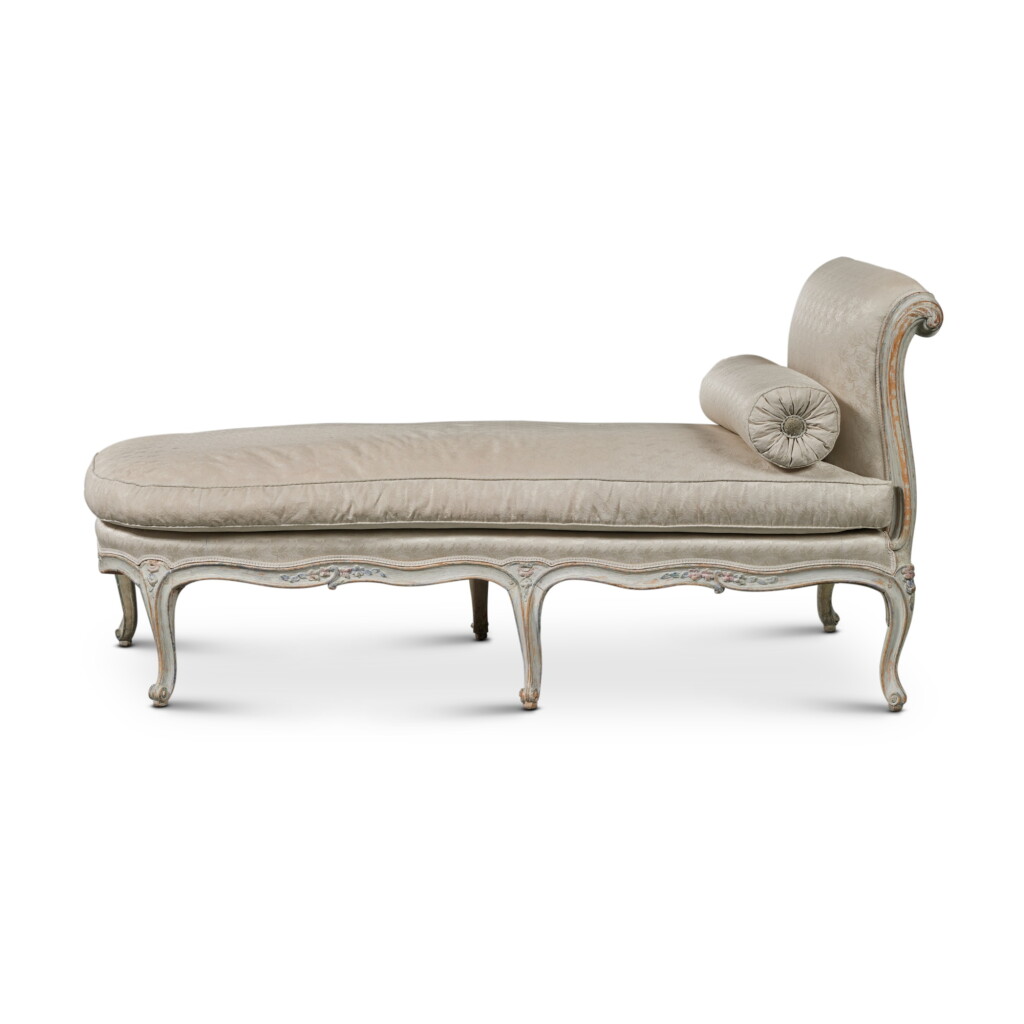View full screen - View 1 of Lot 84. A Louis XV Carved and Painted Wood Chaise Longue, Mid-18th Century Stamped M. Cresson.