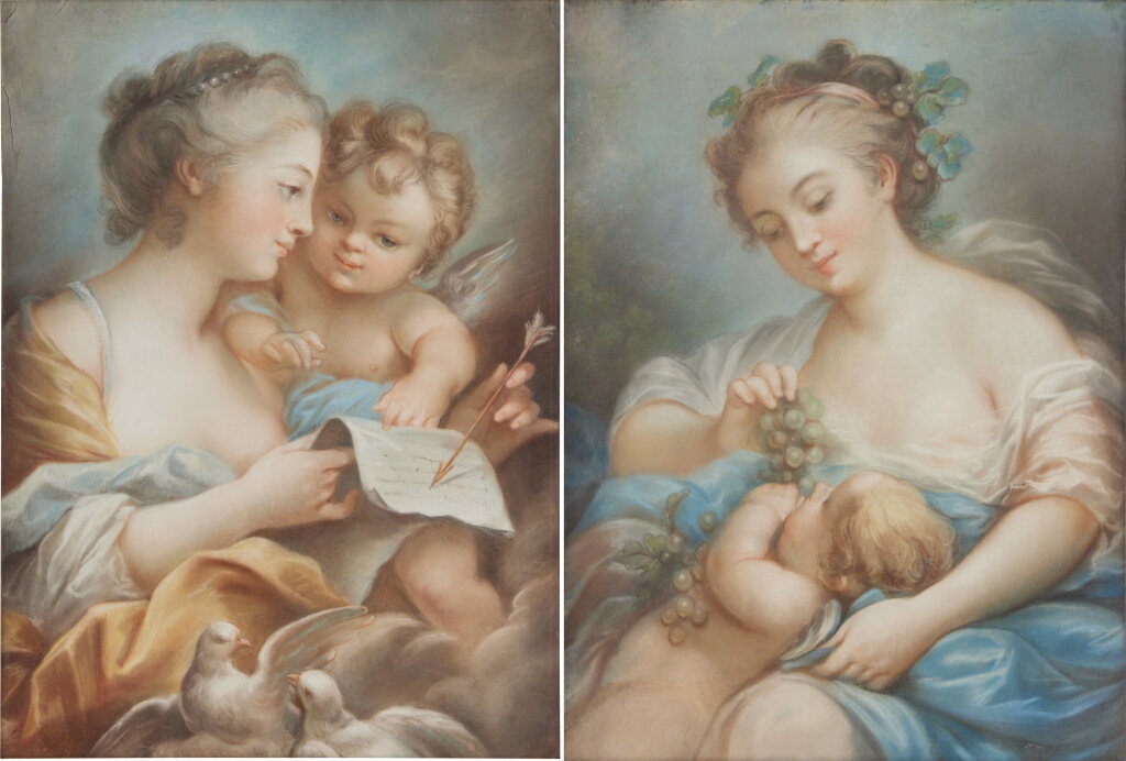 View full screen - View 1 of Lot 120. Venus Instructing Cupid; Bacchante Feeding Grapes to the Infant Bacchus.