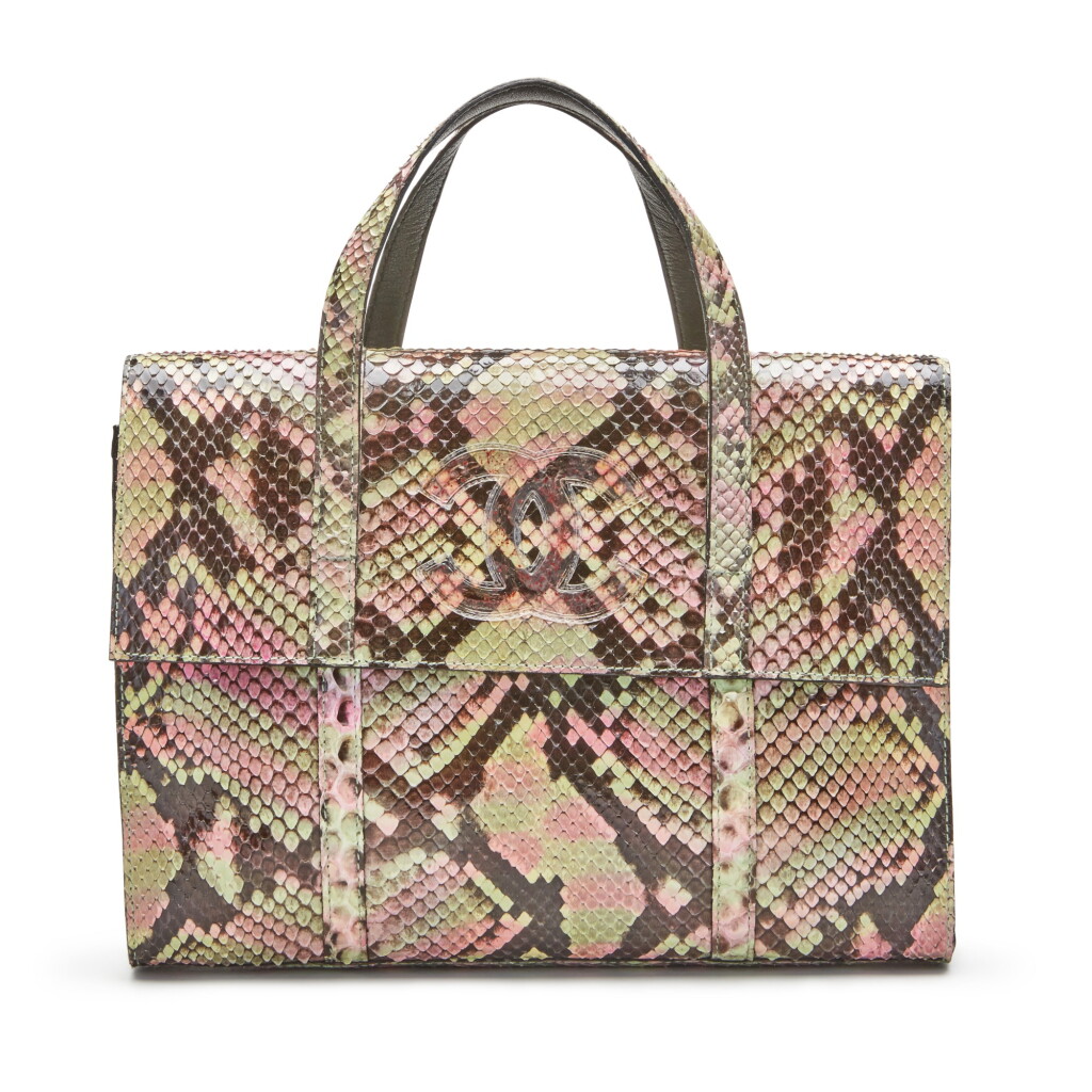 View full screen - View 1 of Lot 161. Multicolor Python Mini CC Flap Tote Silver Hardware, 1997-1999.