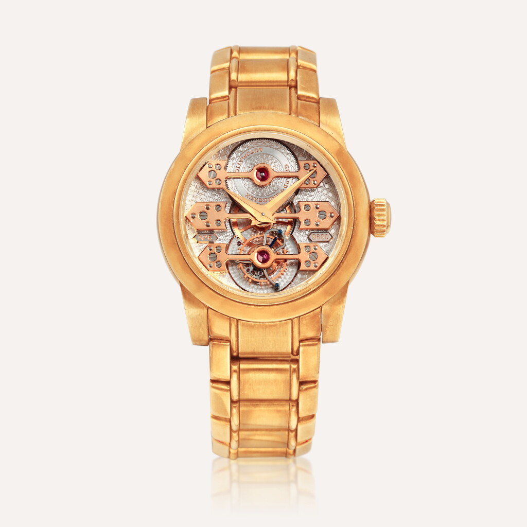View full screen - View 1 of Lot 2191. Tourbillon Sous Trois Ponts d'Or, Reference 99250.4.51.000 | A limited edition pink gold semi-skeletonised tourbillon wristwatch with three gold bridges and bracelet, Made in 2001.