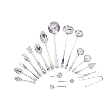 View full screen - View 1 of Lot 65. George III Old English pattern table silver, various dates and makers, mainly George Smith, London, 1782.