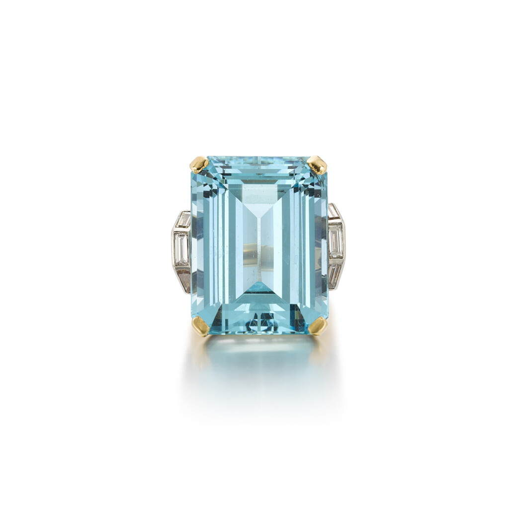 View full screen - View 1 of Lot 86. Aquamarine and Diamond Ring, Mid 20th Century.