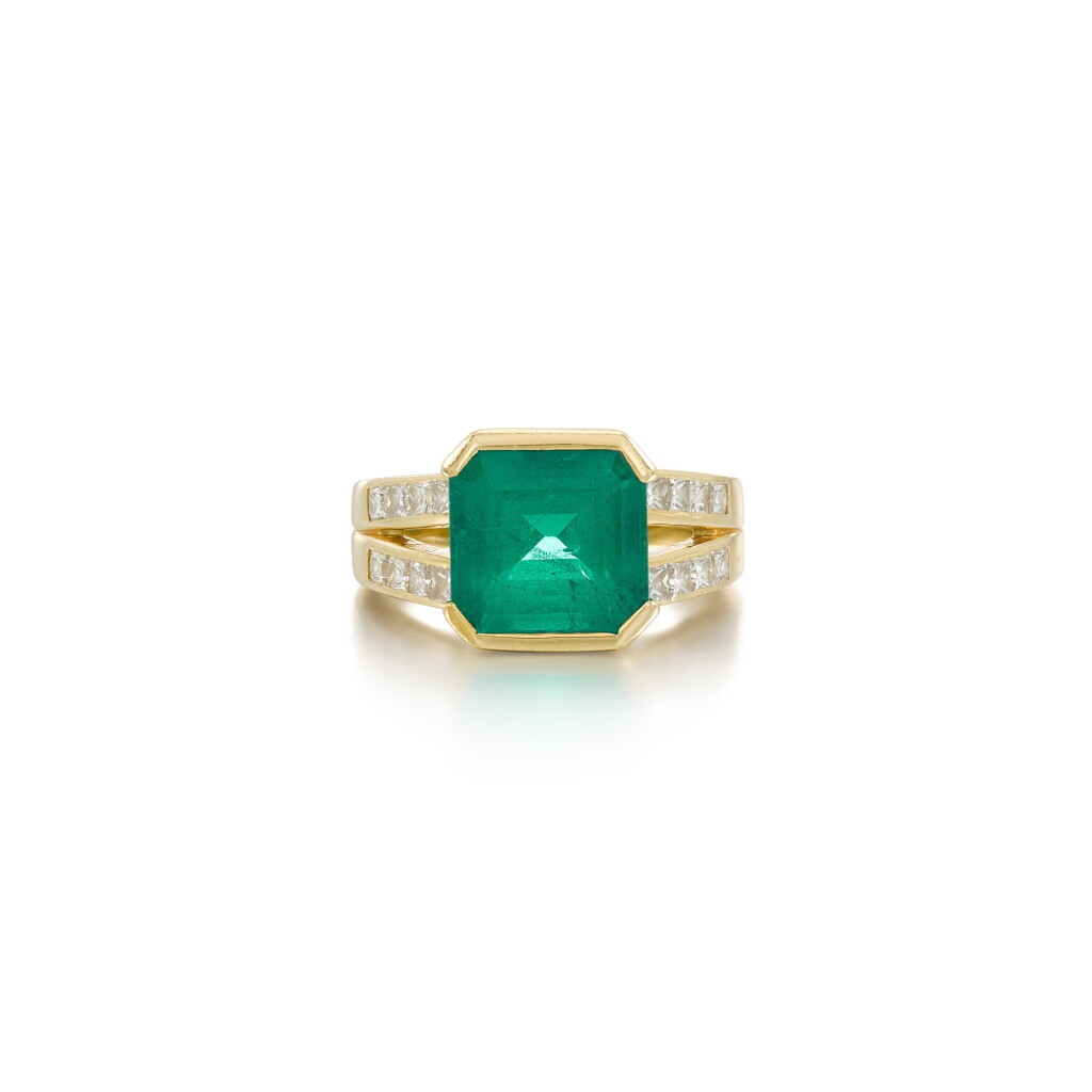 View full screen - View 1 of Lot 103. Emerald and diamond ring.