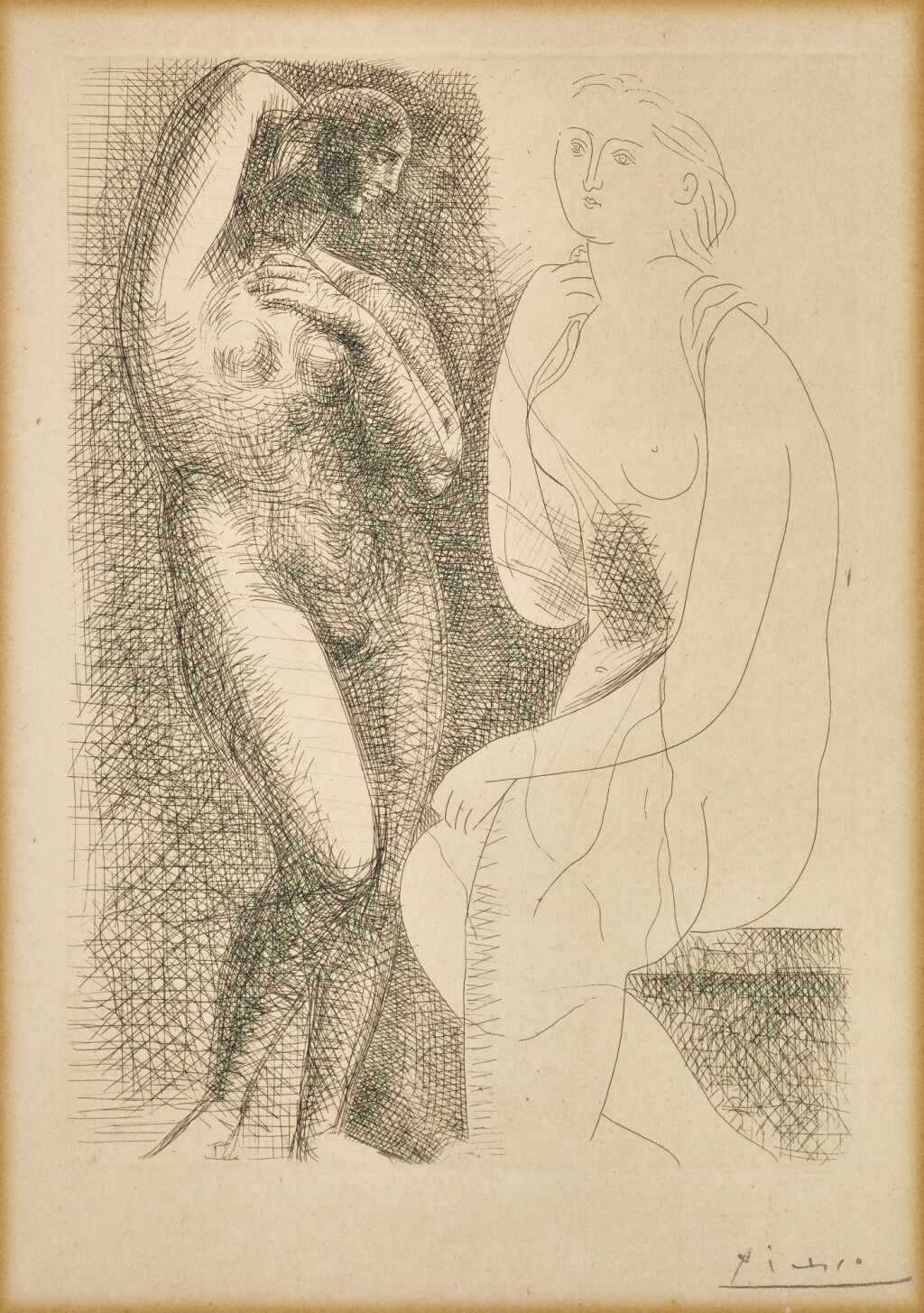 View full screen - View 1 of Lot 13. Femme nue devant une Statue (B. 139; Ba. 205).