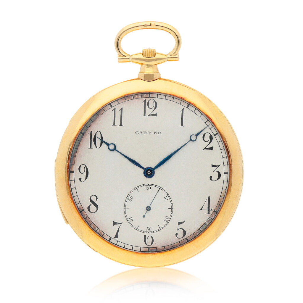 View full screen - View 1 of Lot 473. Yellow gold minute repeating open-faced watch Circa 1918 | 卡地亞 黃金三問懷錶,年份約1918.