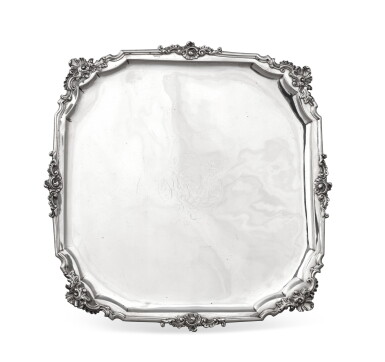 View full screen - View 1 of Lot 57. A Dutch silver salver, Harmanus Nieuwenhuys, Amsterdam, 1756 | Présentoir en argent par Harmanus Nieuwenhuys, Amsterdam, 1756.