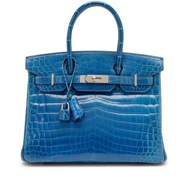 View full screen - View 1 of Lot 50. Bleu Mykonos Shiny Niloticus Crocodile Birkin 30 Palladium Hardware, 2011.