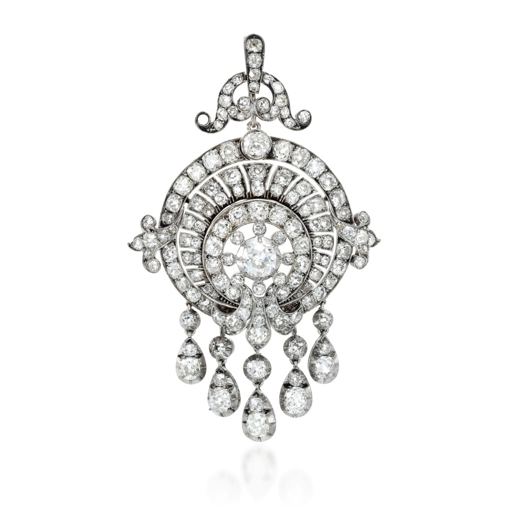 View full screen - View 1 of Lot 96. Diamond pendant/brooch, circa 1890.