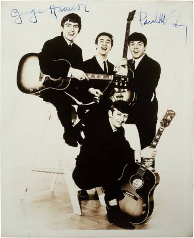 View full screen - View 1 of Lot 6. The Beatles | A Photographic Portrait Of All Four Beatles Signed by Harrison and McCartney, 1963.