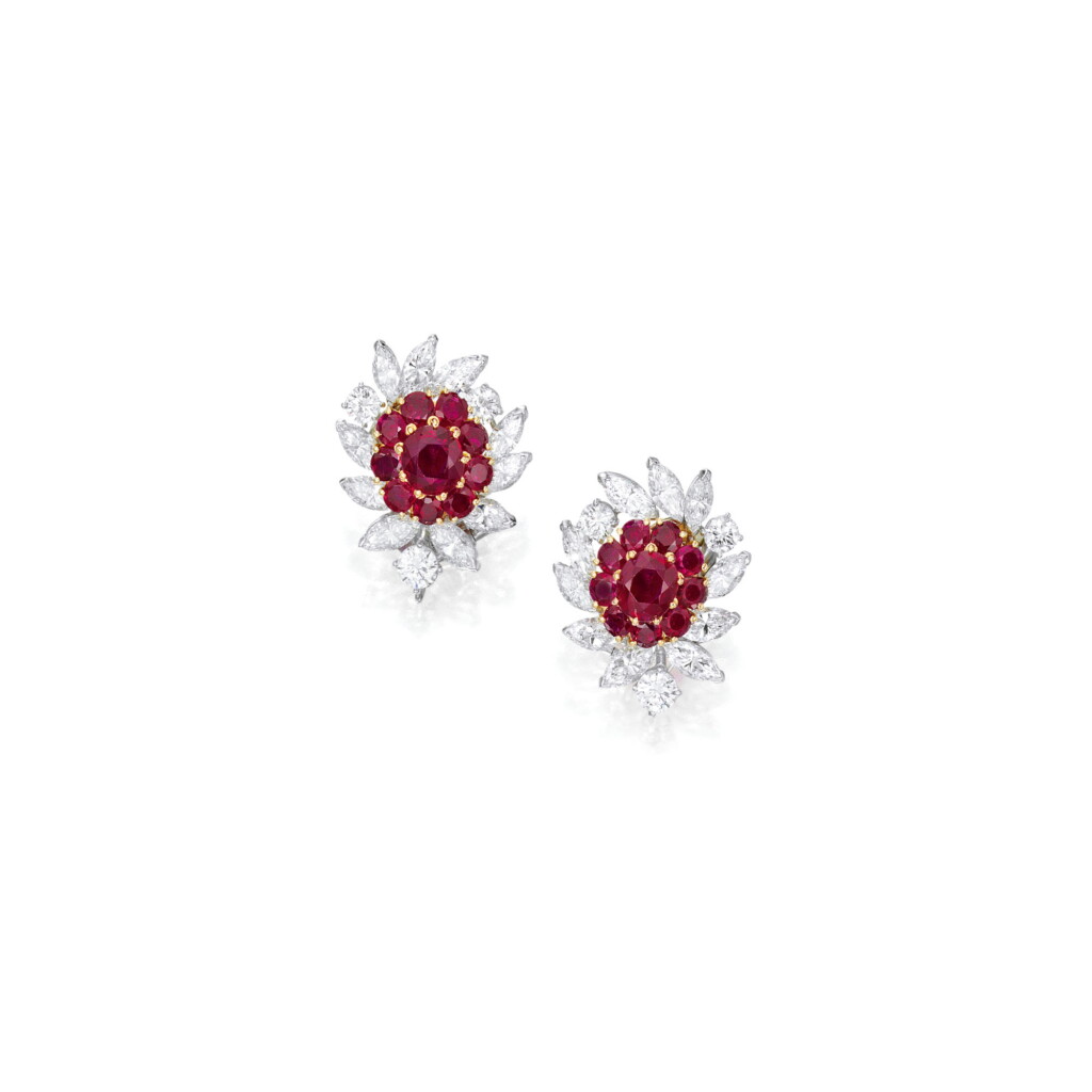 View full screen - View 1 of Lot 457. PAIR OF RUBY AND DIAMOND EARCLIPS, VAN CLEEF & ARPELS | 紅寶石配鑽石耳環一對,梵克雅寶.