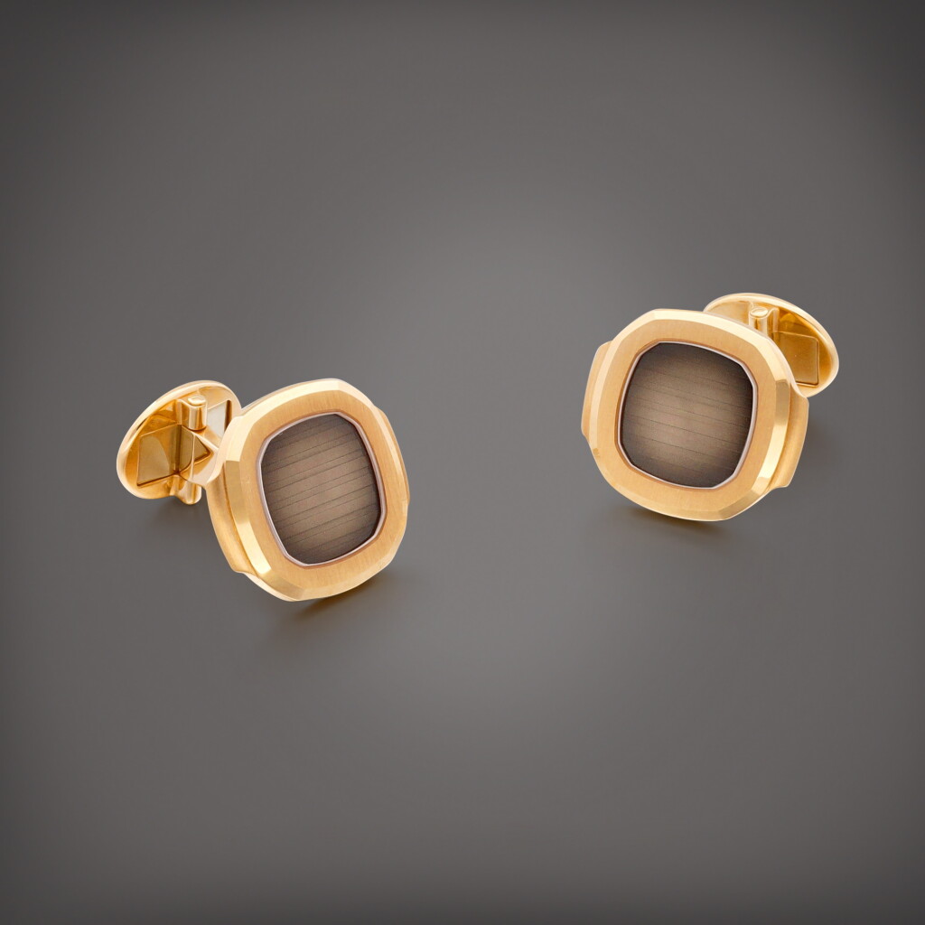 View full screen - View 1 of Lot 858. Nautilus | A pair of pink gold cufflinks, Circa 2015 | 百達翡麗 | Nautilus | 一對粉紅金袖扣,約2015年製.