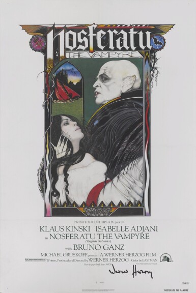 View full screen - View 1 of Lot 185. NOSFERATU: PHANTOM DER NACHT / NOSFERATU THE VAMPYRE (1979) POSTER, US, SIGNED BY WERNER HERZOG.