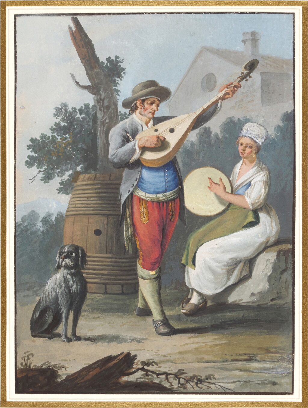 View full screen - View 1 of Lot 81. A group of four genre scenes: Itinerant traders and scenes from peasant life, including a couple dancing and a couple playing musical instruments.