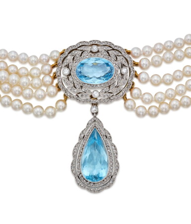 Simone Charm Necklace with an Aquamarine and a Baroque Pearl Simone Charm Necklace with an Aquamarine and a Baroque Pearl
