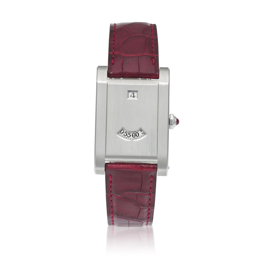 View full screen - View 1 of Lot 228. Platinum Tank a Guichets wristwatch | Orologio Tank a Guichets.