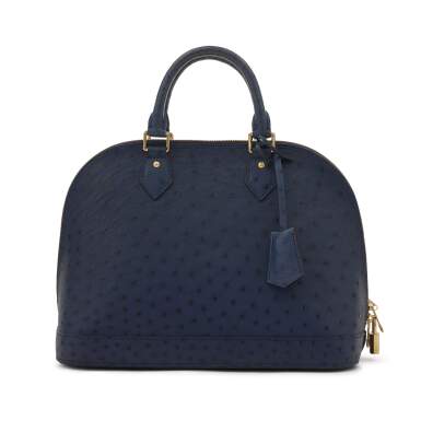 View full screen - View 1 of Lot 27. Navy Blue Ostrich Alma MM Gold Hardware, 2018.