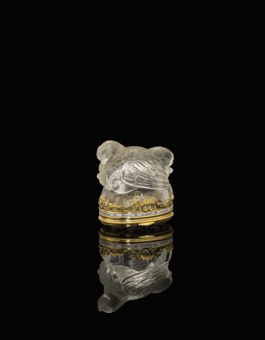 View full screen - View 1 of Lot 35. A crystal bonbonnière with gold and enamel mounts, probably French, late 19th century.