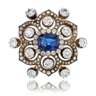 View full screen - View 1 of Lot 28. Sapphire and diamond brooch, circa 1890.