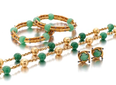 View full screen - View 1 of Lot 92. Collection of jadeite jewelry (Collezione di gioielli con giadeite).