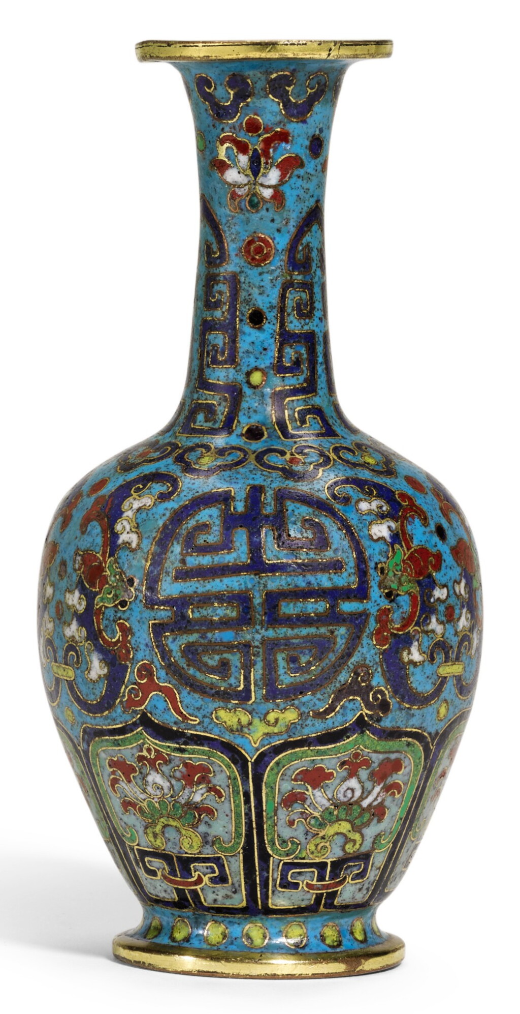 View full screen - View 1 of Lot 363. A SMALL CLOISONNE ENAMEL 'BAT AND SHOU' VASE QING DYNASTY, 18TH CENTURY | 清十八世紀 掐絲琺琅團壽紋箸瓶.