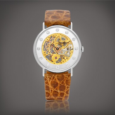 View full screen - View 1 of Lot 2230. Reference 9652 | A white gold and diamond-set skeletonised wristwatch, Circa 2001 | 伯爵 | 型號9652 | 白金鑲鑽石鏤空腕錶,約2001年製.