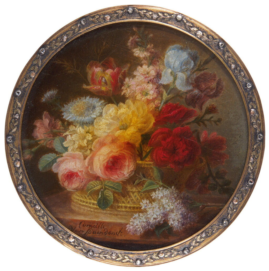 View full screen - View 1 of Lot 333. CORNELIS VAN SPAENDONCK | STILL LIFE WITH A BASKET OF FLOWERS, CIRCA 1805.