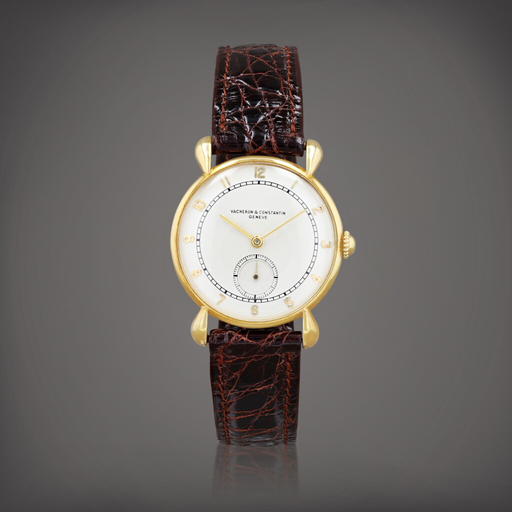 View full screen - View 1 of Lot 487. Montre bracelet en or jaune avec cornes goutte | Yellow gold wristwatch with tear drop lugs Vers 1945 | Circa 1945.